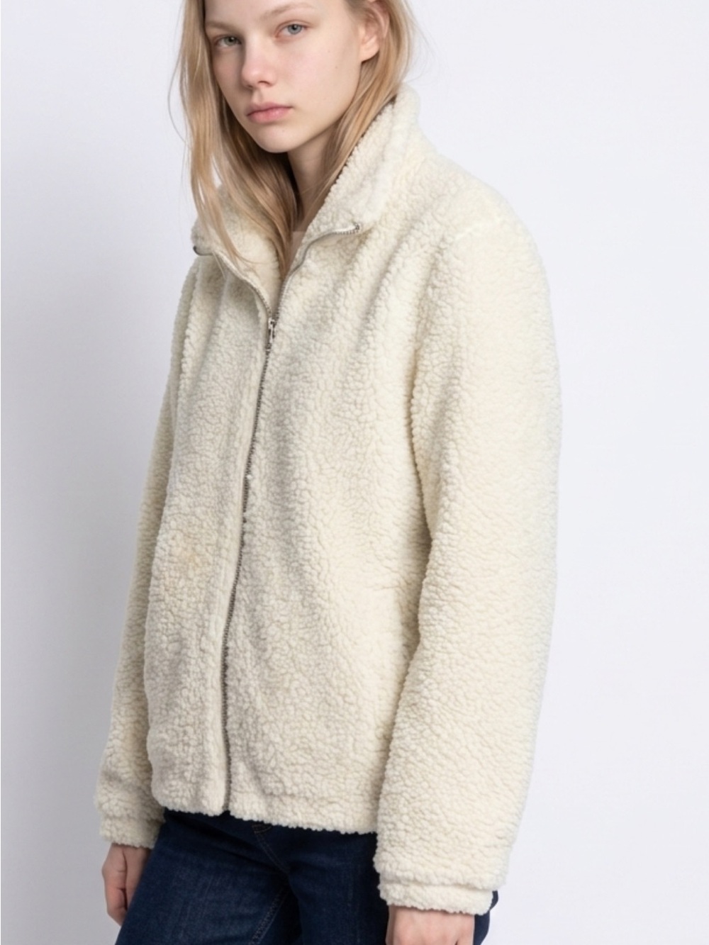 LOFT Cream Teddy Sherpa Zip Jacket